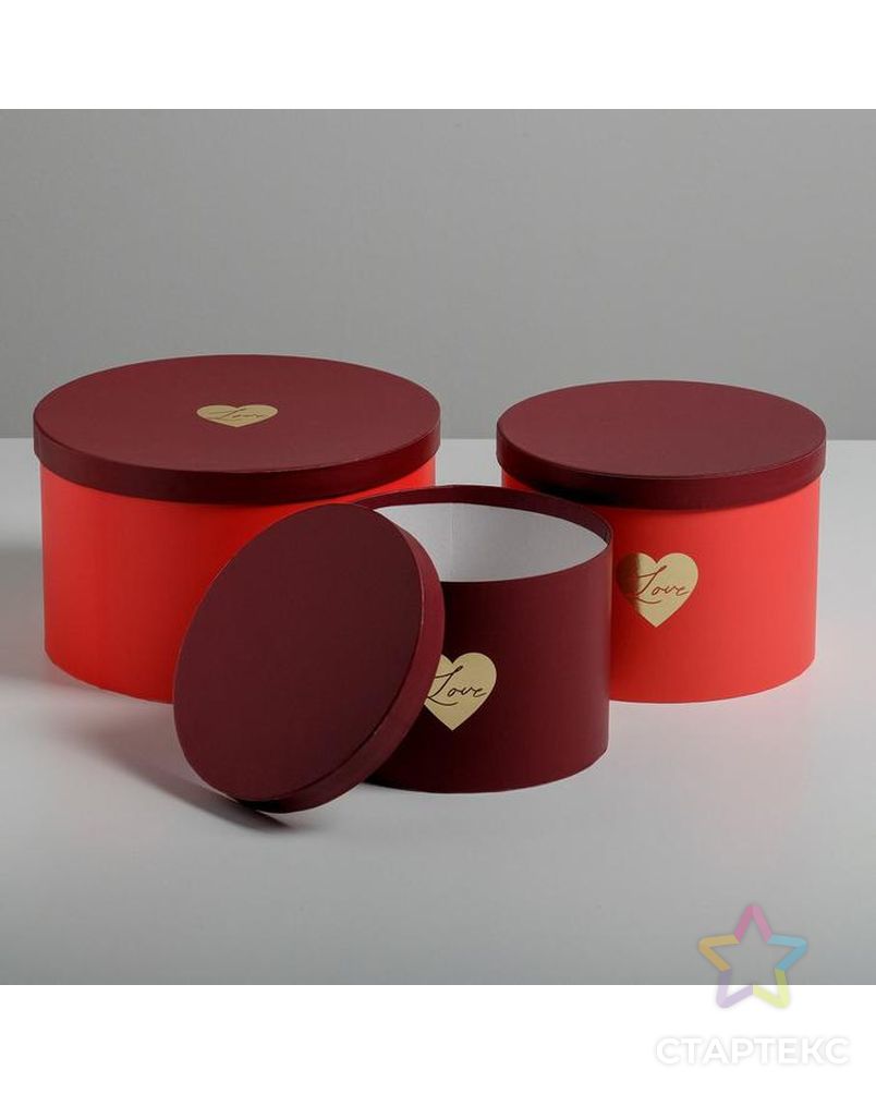 Набор шляпных коробок для цветов 3 в 1 «Красный», 18 × 13 см - 25 × 15 см арт. СМЛ-113191-1-СМЛ0004796439 2