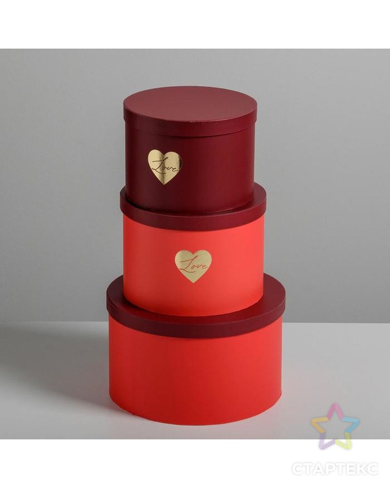 Набор шляпных коробок для цветов 3 в 1 «Красный», 18 × 13 см - 25 × 15 см арт. СМЛ-113191-1-СМЛ0004796439 3