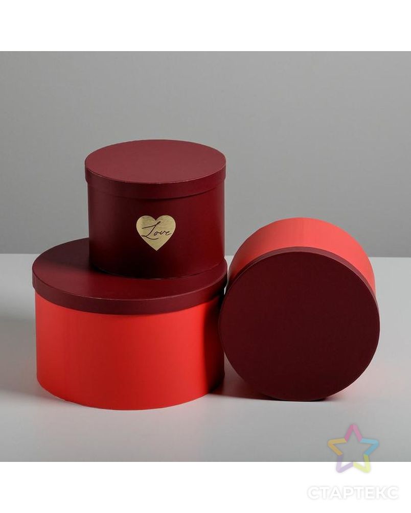 Набор шляпных коробок для цветов 3 в 1 «Красный», 18 × 13 см - 25 × 15 см арт. СМЛ-113191-1-СМЛ0004796439 4