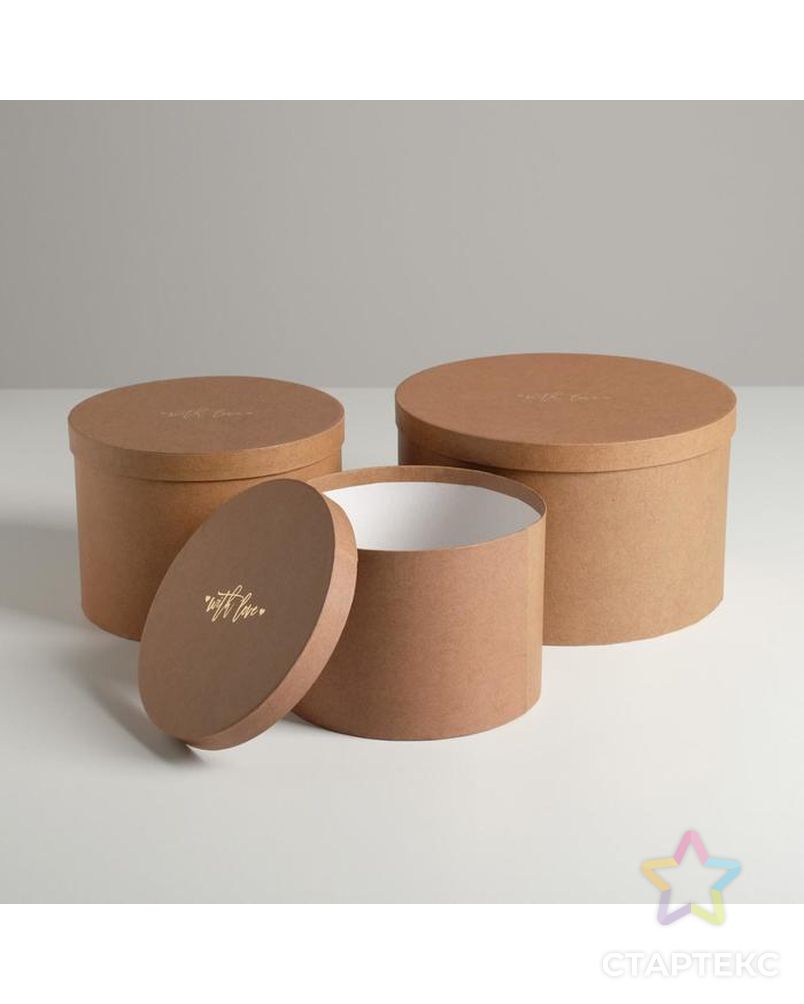 Набор шляпных коробок для цветов 3 в 1 «Крафт», 18 × 13 см - 25 × 15 см арт. СМЛ-115831-1-СМЛ0004796440 1