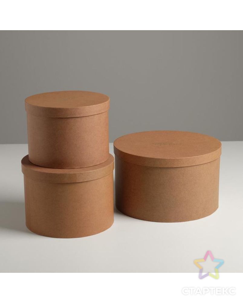 Набор шляпных коробок для цветов 3 в 1 «Крафт», 18 × 13 см - 25 × 15 см арт. СМЛ-115831-1-СМЛ0004796440 2