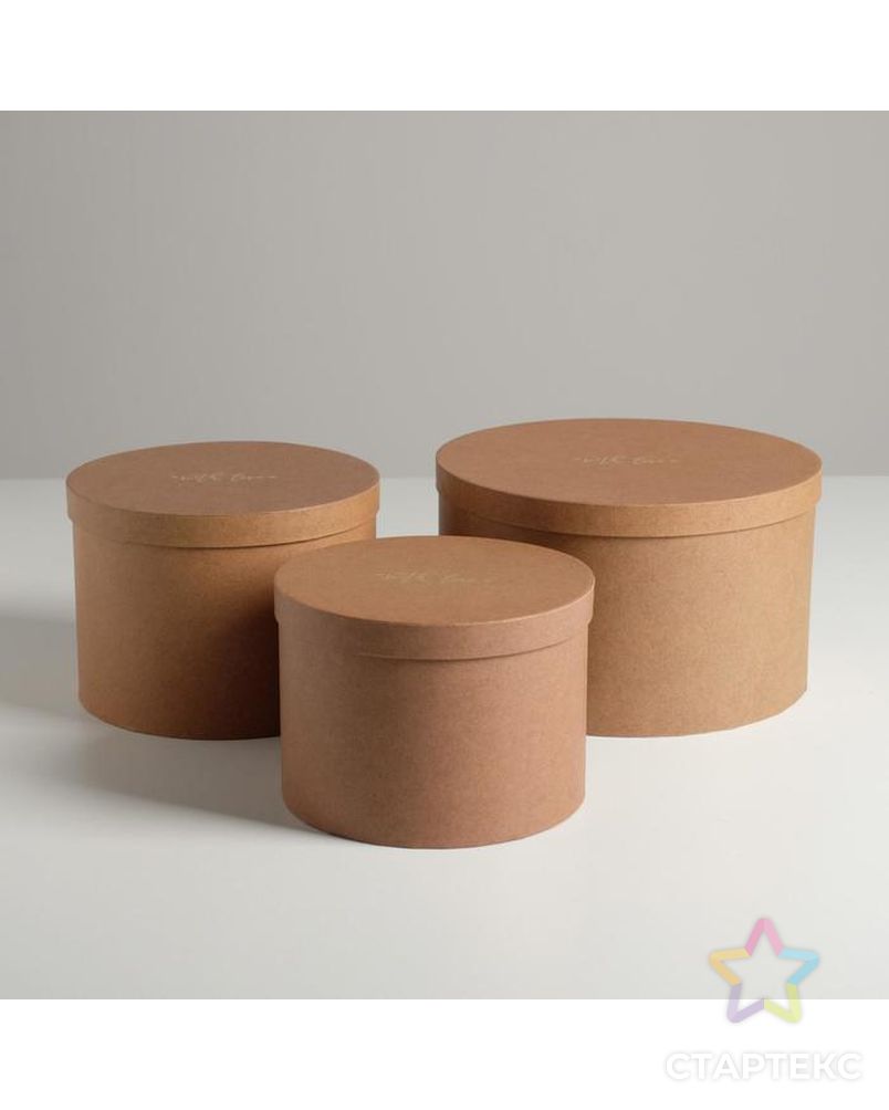 Набор шляпных коробок для цветов 3 в 1 «Крафт», 18 × 13 см - 25 × 15 см арт. СМЛ-115831-1-СМЛ0004796440 3