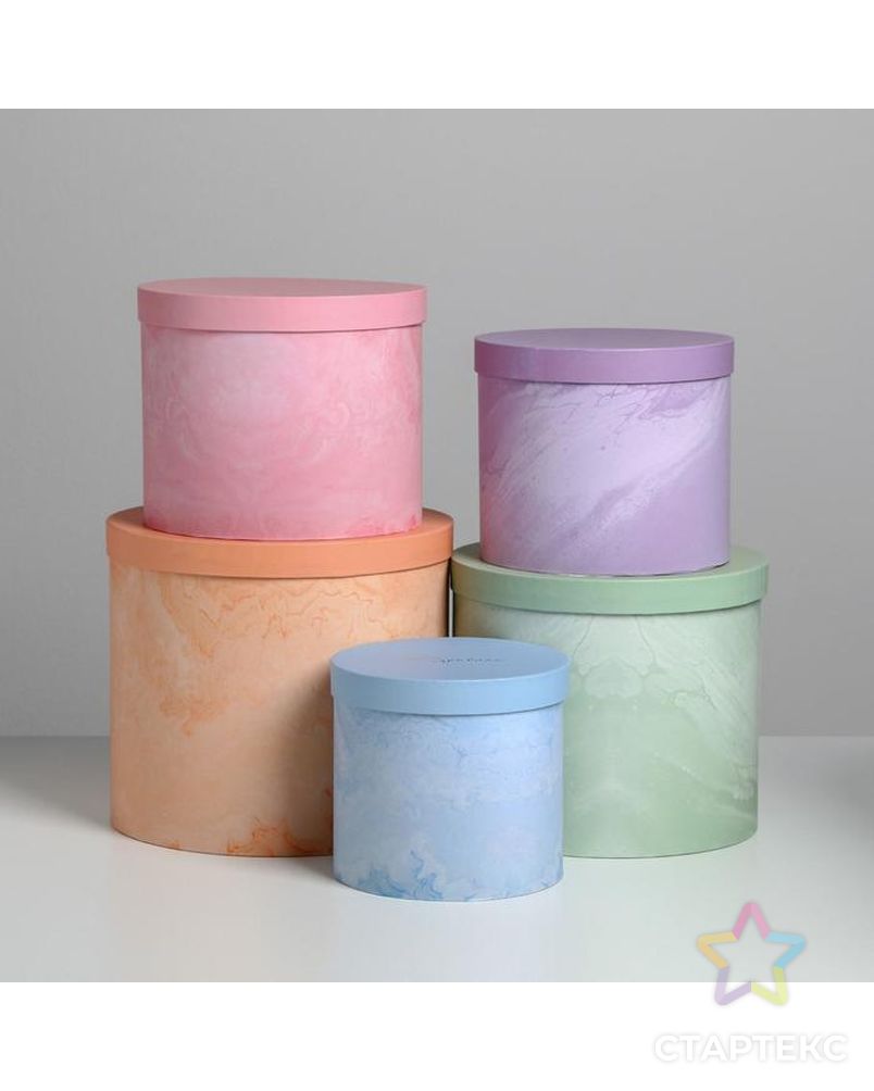 Набор шляпных коробок для цветов 5 в 1 «Мрамор», 14 × 13 см - 22 × 19,5 см арт. СМЛ-106846-1-СМЛ0004796448 2