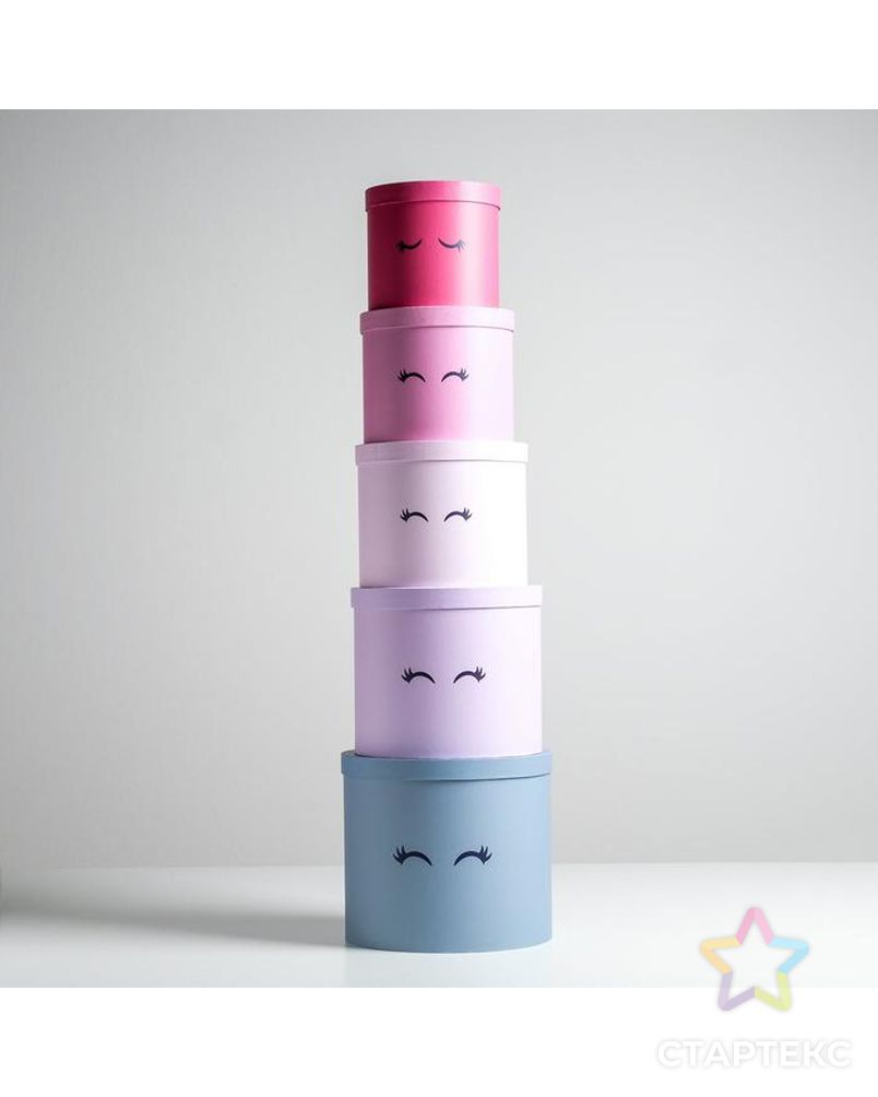 Набор шляпных коробок для цветов 5 в 1 «Глазки», 14 × 13 см - 22 × 19,5 см арт. СМЛ-94338-1-СМЛ0004796450 3