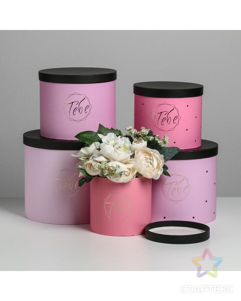 Набор шляпных коробок для цветов 5 в 1 «Чёрно-розовые», 14 × 13 см - 22 × 19,5 см арт. СМЛ-105436-1-СМЛ0004796451 1