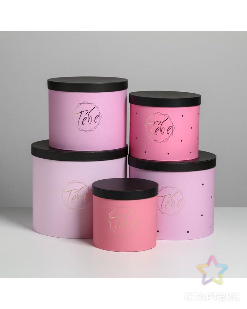Набор шляпных коробок для цветов 5 в 1 «Чёрно-розовые», 14 × 13 см - 22 × 19,5 см арт. СМЛ-105436-1-СМЛ0004796451 2