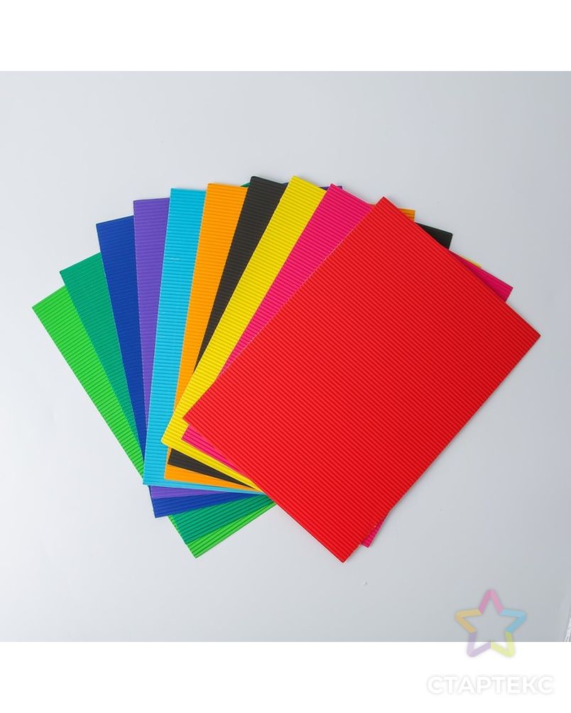 Набор цветного картона "Гофрированный" 10 листов 10 цветов, 250 г/м2, 21х29,7 см арт. СМЛ-205960-1-СМЛ0004796595 1