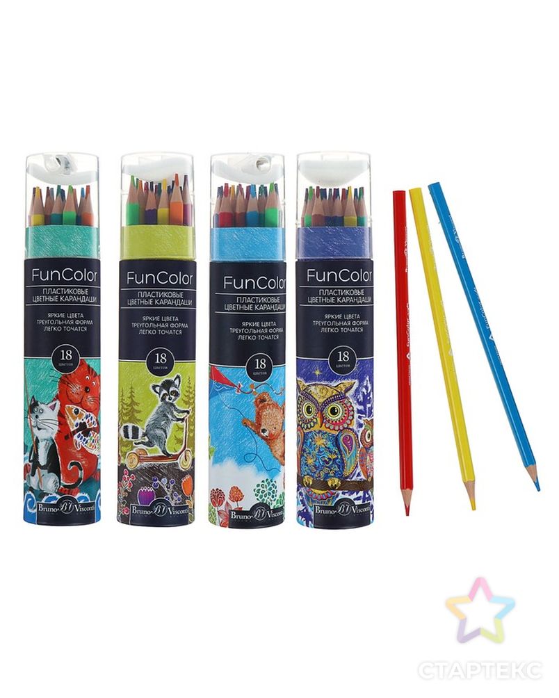 Карандаши цветные 18 цветов Funcolor пластиковые, в картонной тубе, МИКС арт. СМЛ-175700-1-СМЛ0004808842 1