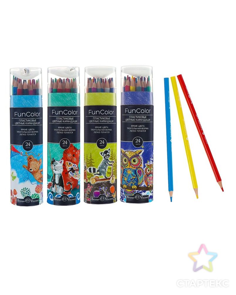 Карандаши цветные 24 цвета Funcolor пластиковые, в картонной тубе, МИКС арт. СМЛ-175701-1-СМЛ0004808843 1