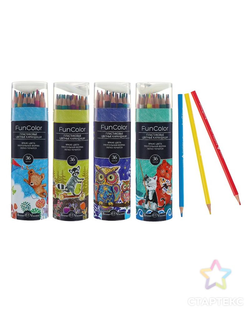 Карандаши цветные 36 цветов Funcolor пластиковые, в картонной тубе, микс из 4 видов арт. СМЛ-175702-1-СМЛ0004808844 1