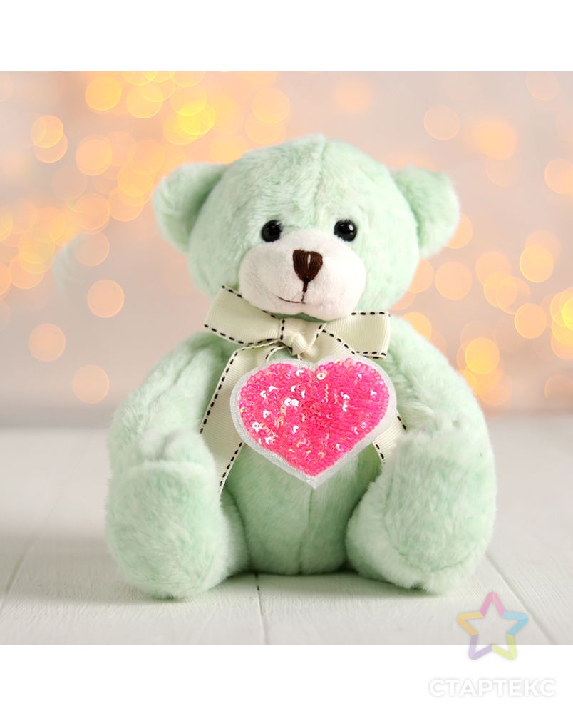 Мягкая игрушка «Медведь», с сердцем, 20 см, цвет мятный арт. СМЛ-78500-1-СМЛ0004814672 1