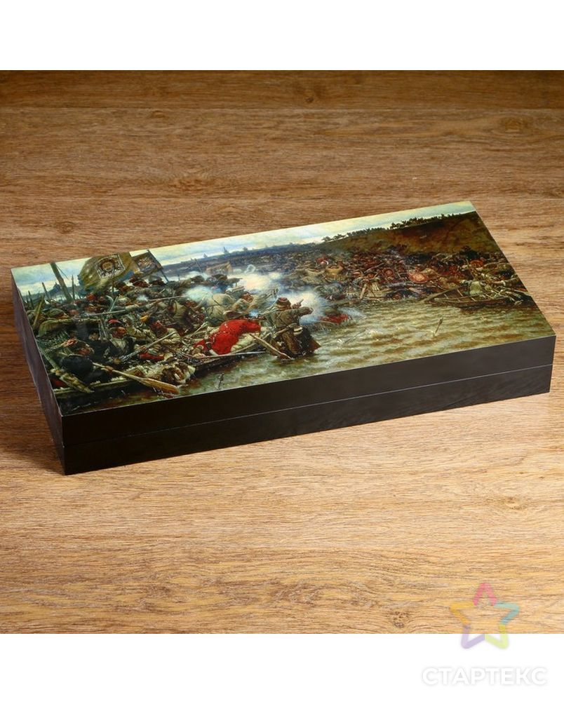 Набор: нарды+шашки "Бой казаков на реке", 50х25х7.2 см, в коробке арт. СМЛ-167219-1-СМЛ0004814911 1