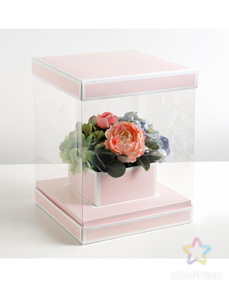 Коробка для цветов с вазой и PVC окнами складная Follow Your Dreams, 23 х 30 х 23 см арт. СМЛ-87013-1-СМЛ0004822237 1