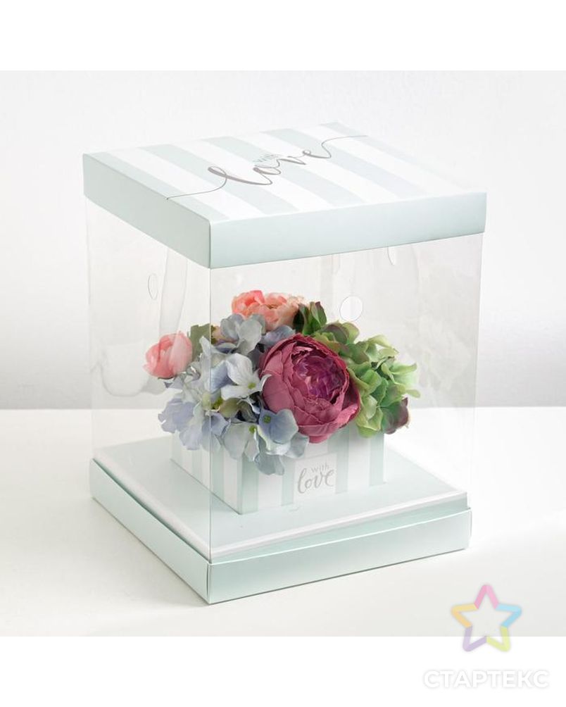 Коробка для цветов с вазой и PVC окнами складная With love, 23 х 30 х 23 см арт. СМЛ-87014-1-СМЛ0004822238 1