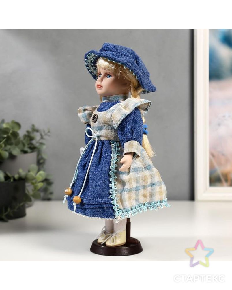 Кукла коллекционная керамика "Алиса в джинсовом платье с клетчатой накидкой" 30 см арт. СМЛ-137526-1-СМЛ0004822705 3
