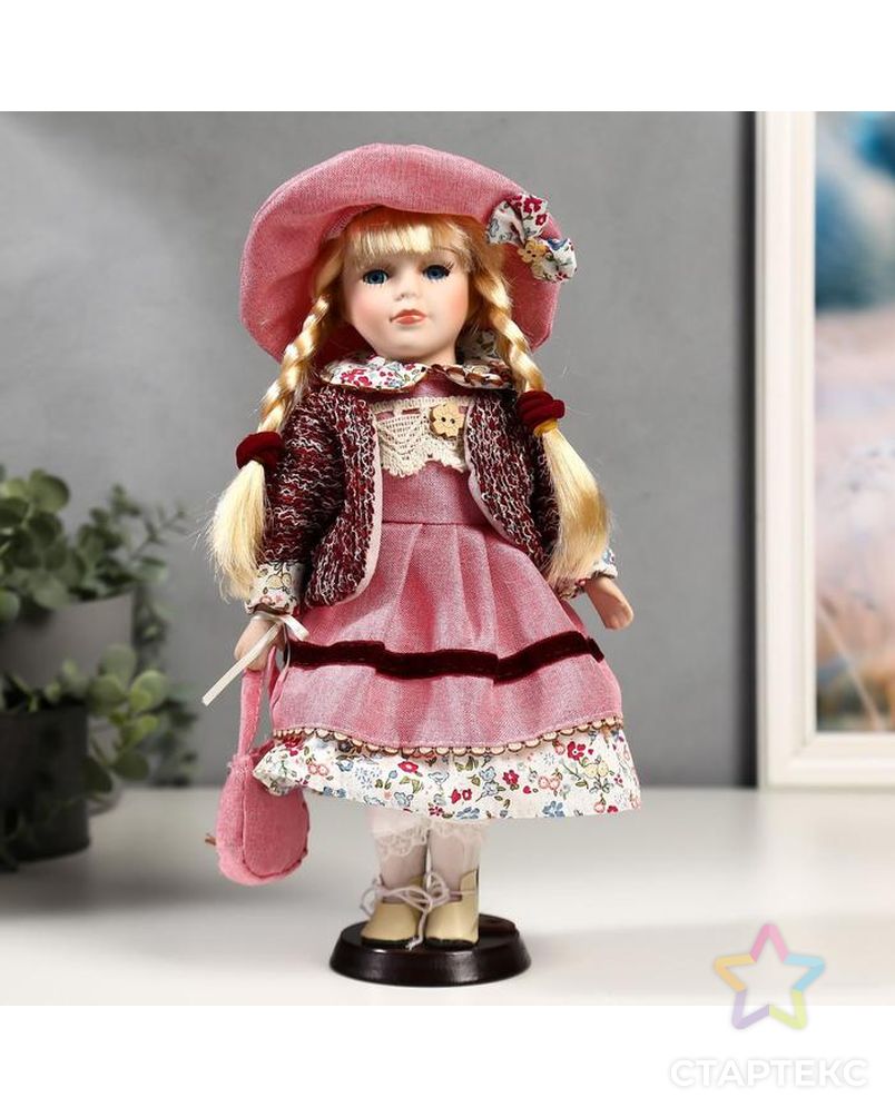 Кукла коллекционная керамика "Алёна в розовом платье и бордовом джемпере" 30 см арт. СМЛ-137527-1-СМЛ0004822706 1