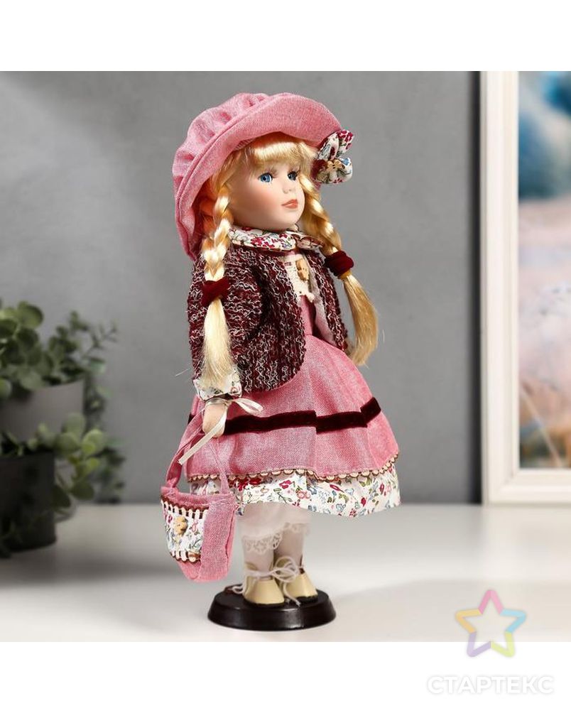 Кукла коллекционная керамика "Алёна в розовом платье и бордовом джемпере" 30 см арт. СМЛ-137527-1-СМЛ0004822706 2