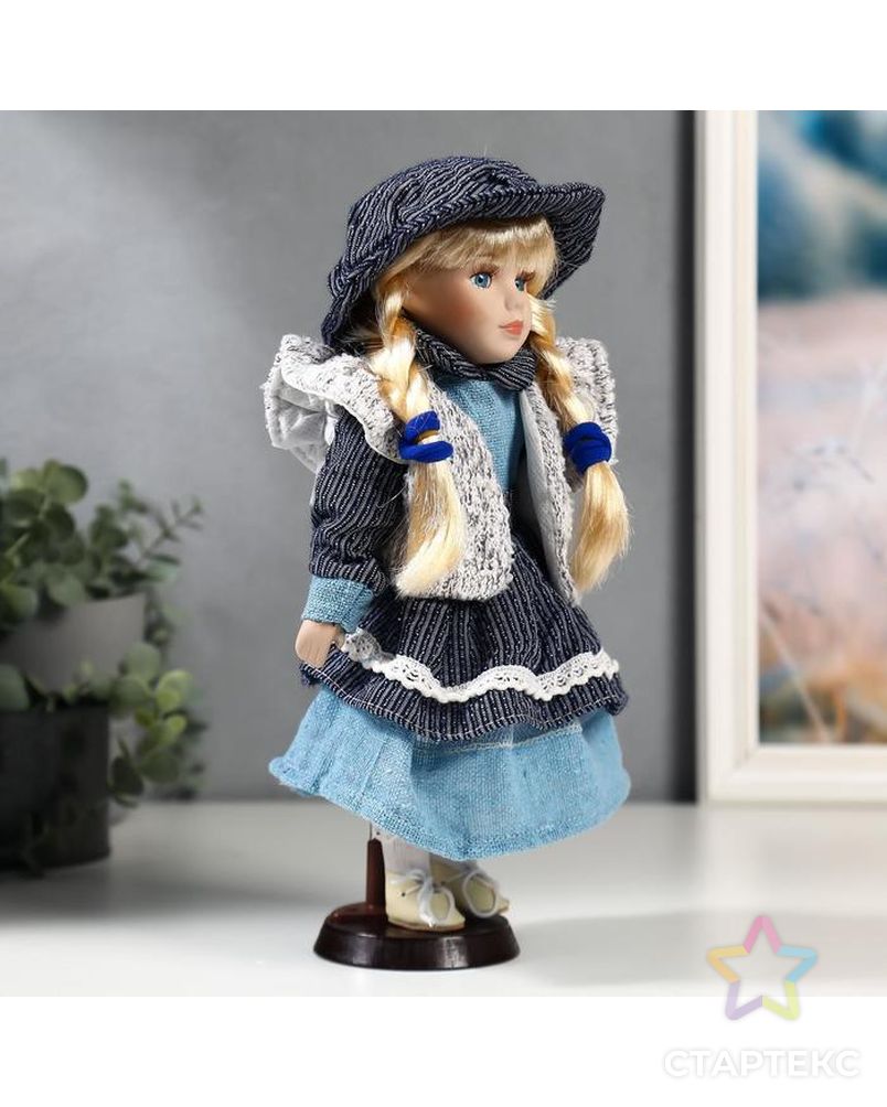 Кукла коллекционная керамика "Есения в синем платье и сером кардигане" 30 см арт. СМЛ-137531-1-СМЛ0004822710 2