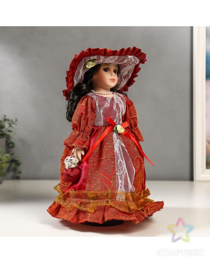Кукла коллекционная керамика "Леди Мирослава в кирпичном платье с кружевом" 30 см арт. СМЛ-136840-1-СМЛ0004822711 2