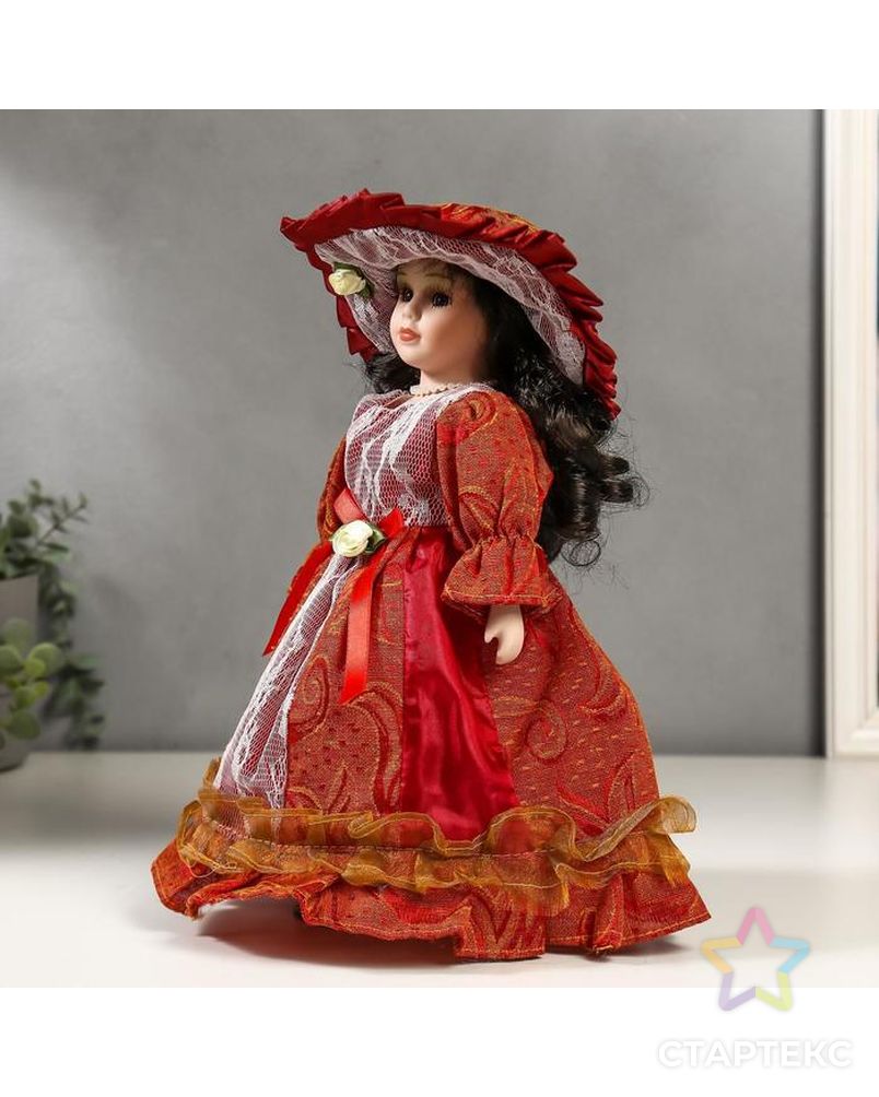 Кукла коллекционная керамика "Леди Мирослава в кирпичном платье с кружевом" 30 см арт. СМЛ-136840-1-СМЛ0004822711 3