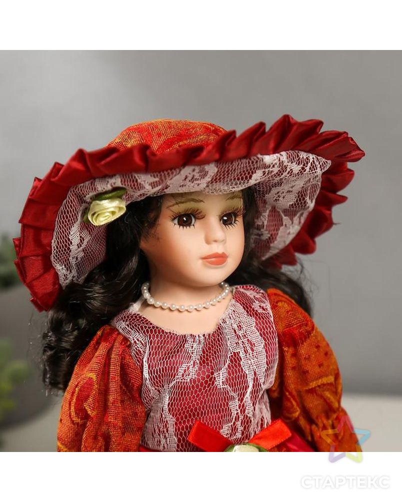 Кукла коллекционная керамика "Леди Мирослава в кирпичном платье с кружевом" 30 см арт. СМЛ-136840-1-СМЛ0004822711 5