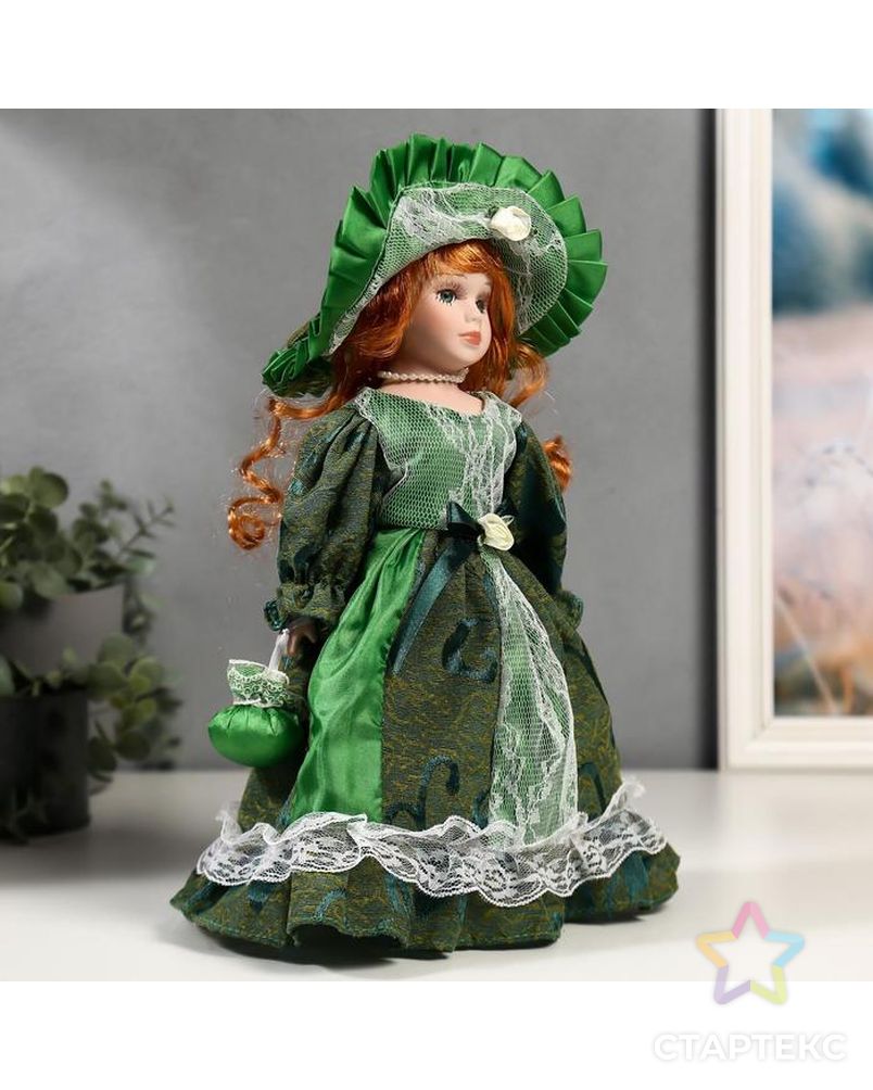 Кукла коллекционная керамика "Леди Аделина в изумрудном платье с кружевом" 30 см арт. СМЛ-137532-1-СМЛ0004822712