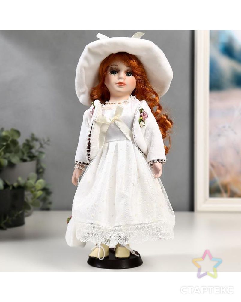 Кукла коллекционная керамика "Зоя в белом платье в горошек" 30 см арт. СМЛ-137533-1-СМЛ0004822713 1