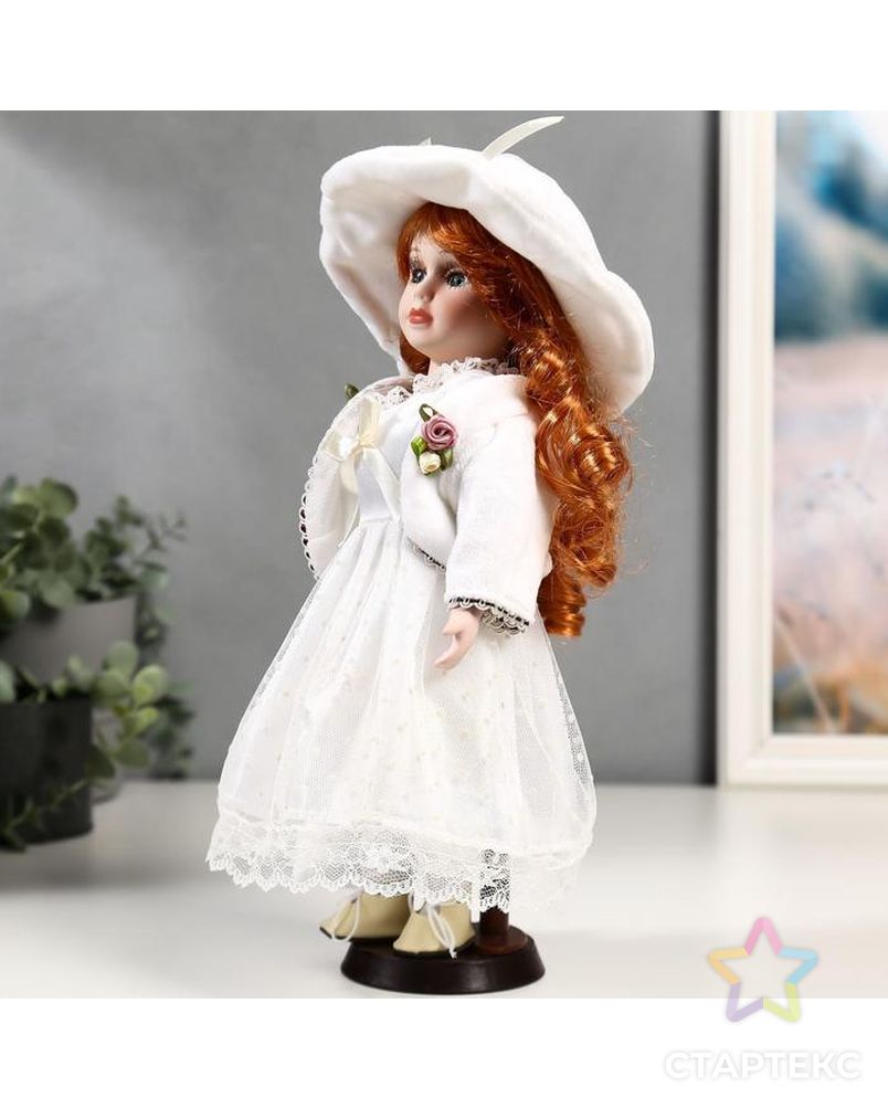 Кукла коллекционная керамика "Зоя в белом платье в горошек" 30 см арт. СМЛ-137533-1-СМЛ0004822713