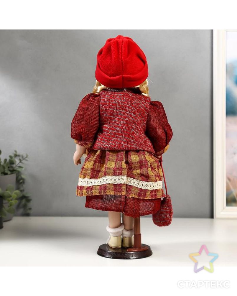 Кукла коллекционная керамика "Марина в бордовом платье в клетку" 40 см арт. СМЛ-136842-1-СМЛ0004822717 4