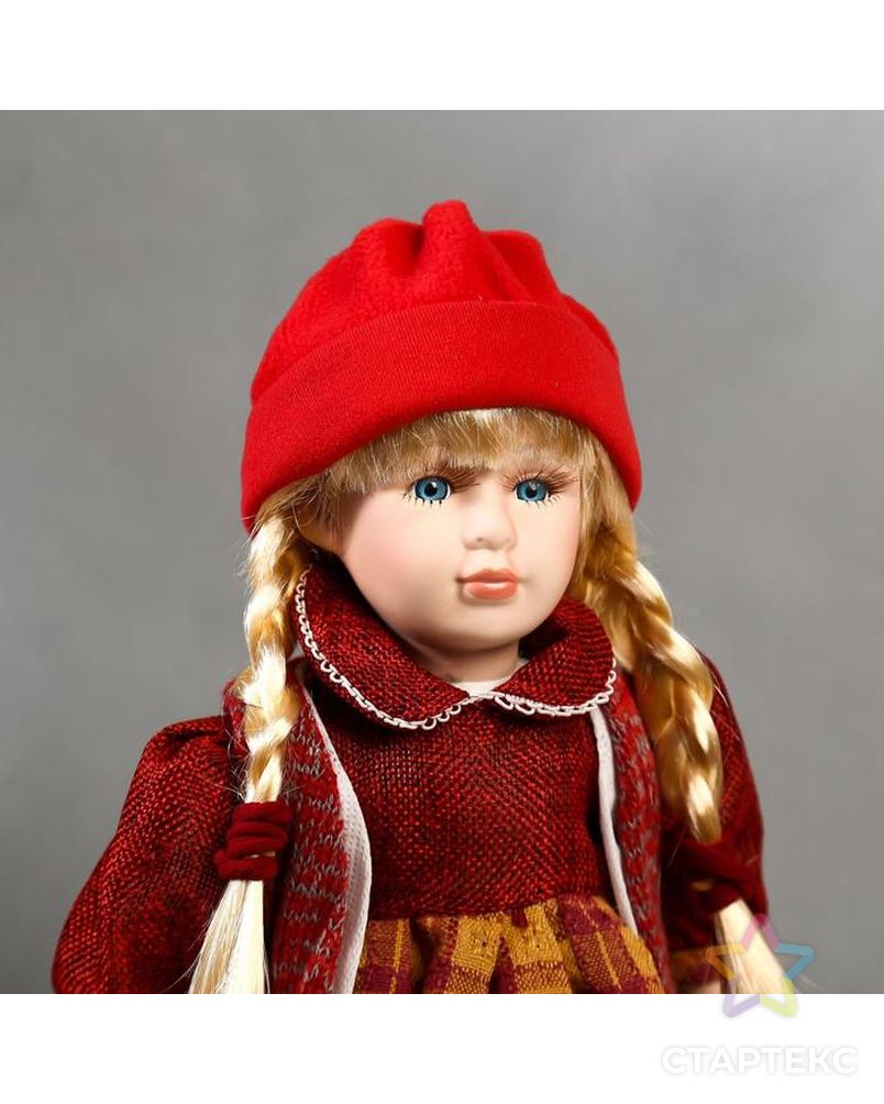 Кукла коллекционная керамика "Марина в бордовом платье в клетку" 40 см арт. СМЛ-136842-1-СМЛ0004822717 5