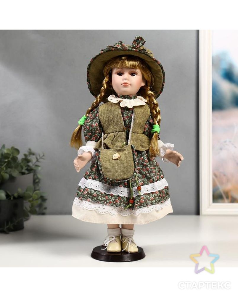 Кукла коллекционная керамика "Маша в зелёном платье в цветочек" 40 см арт. СМЛ-137536-1-СМЛ0004822718 1