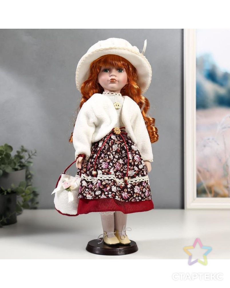 Кукла коллекционная керамика "Наташа в платье в цветочек и белом пиджаке" 40 см арт. СМЛ-137537-1-СМЛ0004822719 1