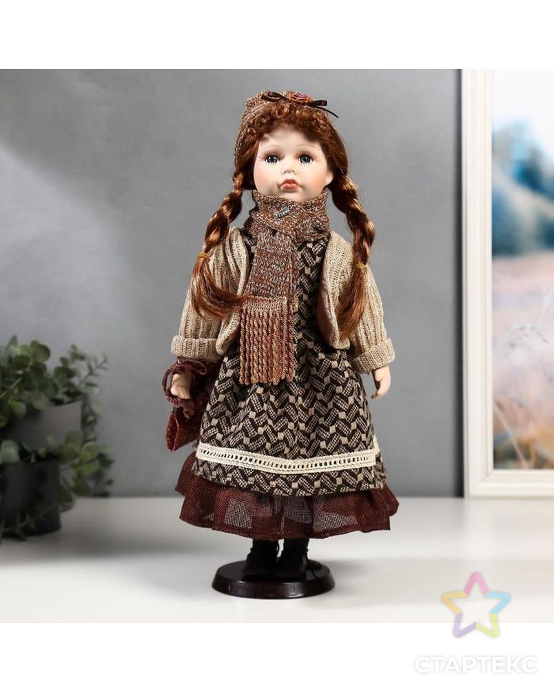 Кукла коллекционная керамика "Нина в коричневом платье и бежевом свитере" 40 см арт. СМЛ-137538-1-СМЛ0004822720 1