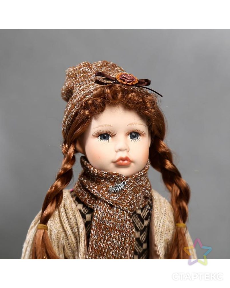 Кукла коллекционная керамика "Нина в коричневом платье и бежевом свитере" 40 см арт. СМЛ-137538-1-СМЛ0004822720