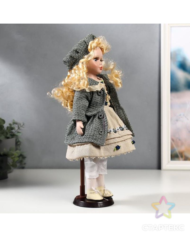 Кукла коллекционная керамика "Оля в бежевом платье и зелёном пальто" 40 см арт. СМЛ-137539-1-СМЛ0004822721 2