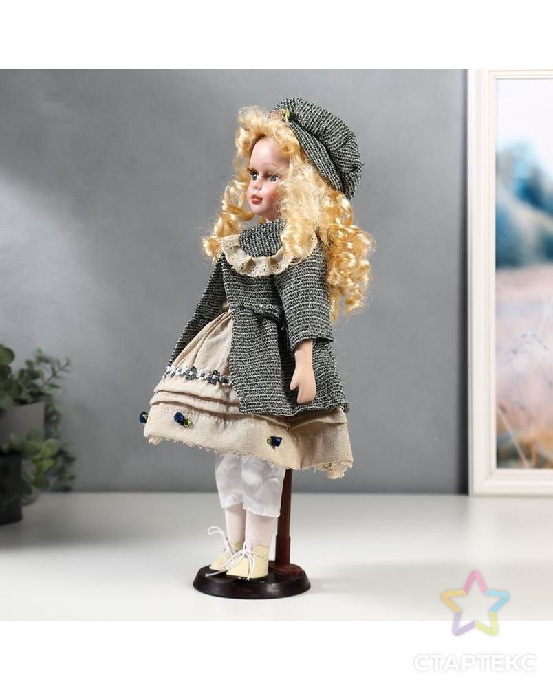 Кукла коллекционная керамика "Оля в бежевом платье и зелёном пальто" 40 см арт. СМЛ-137539-1-СМЛ0004822721 3