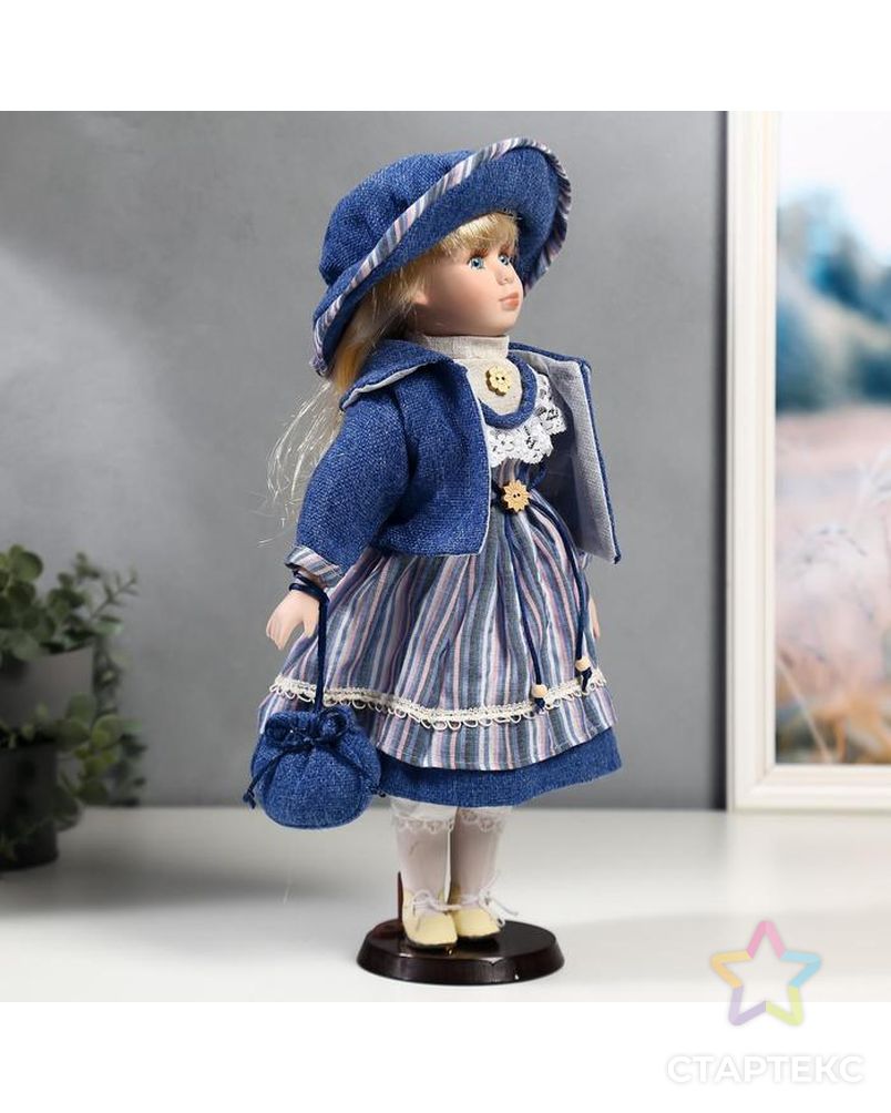 Кукла коллекционная керамика "Стася в синем полосатом платье и синей куртке" 40 см арт. СМЛ-137541-1-СМЛ0004822723 2
