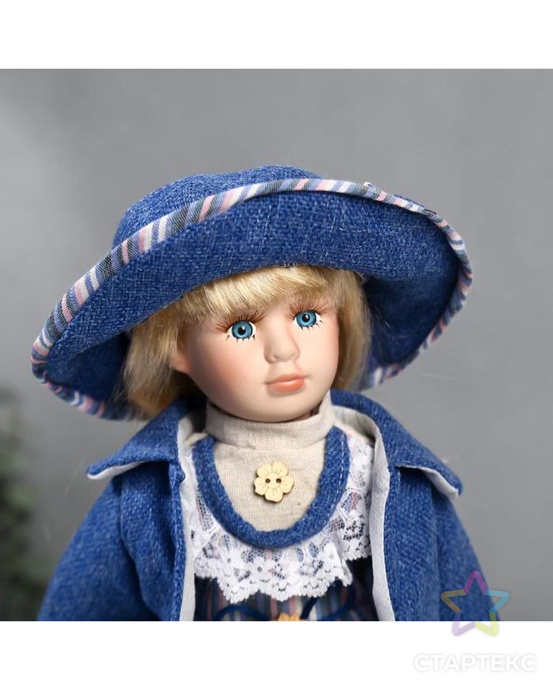 Кукла коллекционная керамика "Стася в синем полосатом платье и синей куртке" 40 см арт. СМЛ-137541-1-СМЛ0004822723 5