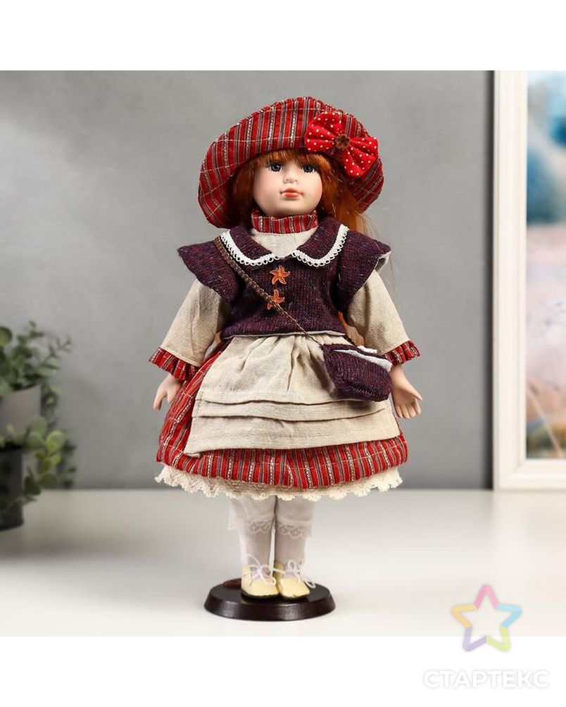 Кукла коллекционная керамика "Ульяна в полосатом платье с передником" 40 см арт. СМЛ-136843-1-СМЛ0004822725 1