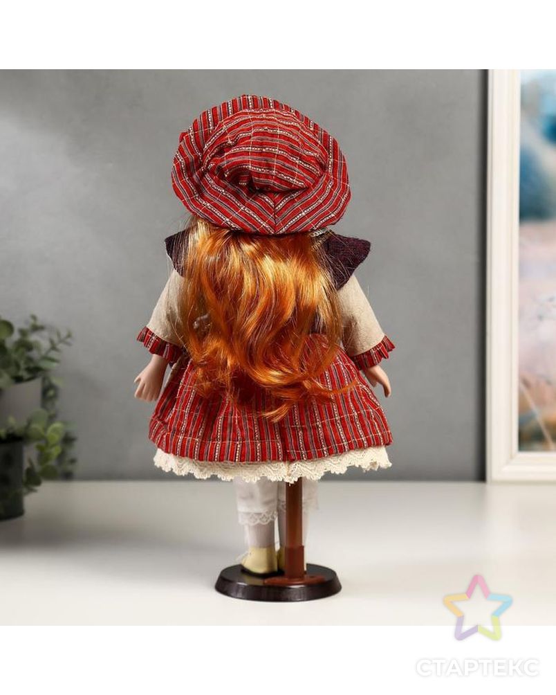 Кукла коллекционная керамика "Ульяна в полосатом платье с передником" 40 см арт. СМЛ-136843-1-СМЛ0004822725