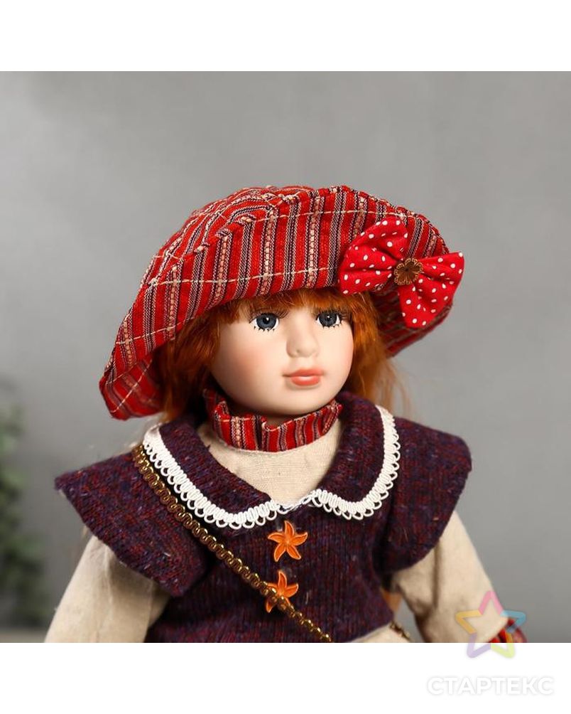 Кукла коллекционная керамика "Ульяна в полосатом платье с передником" 40 см арт. СМЛ-136843-1-СМЛ0004822725