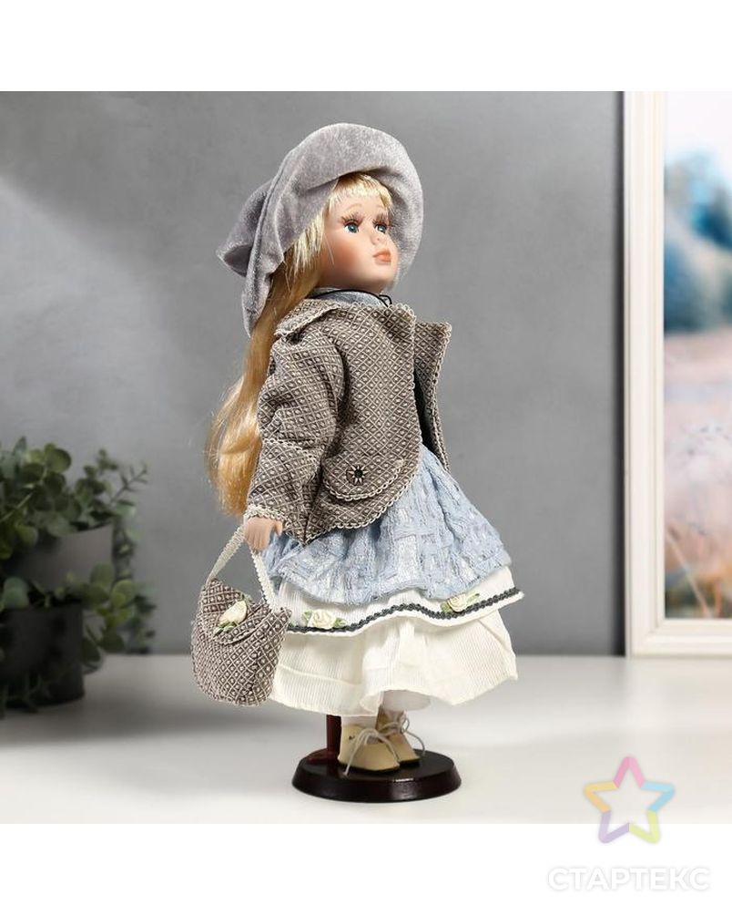Кукла коллекционная керамика "Лиза в голубом кружевном платье и серой курточке" 40 см арт. СМЛ-137545-1-СМЛ0004822729