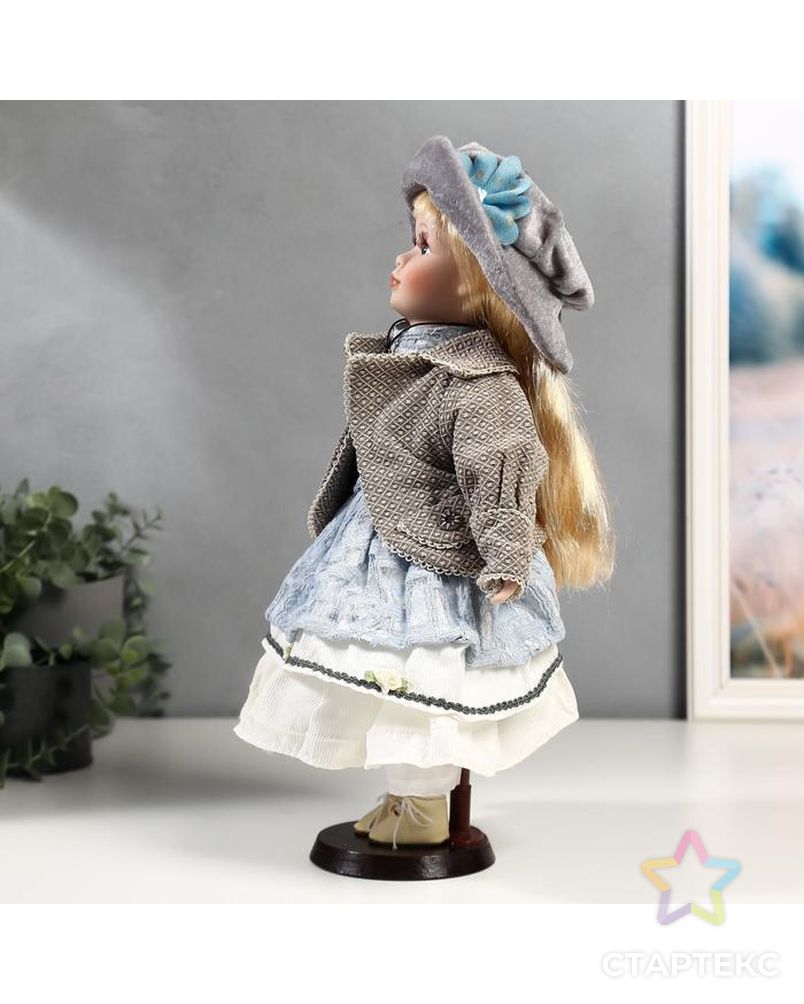 Кукла коллекционная керамика "Лиза в голубом кружевном платье и серой курточке" 40 см арт. СМЛ-137545-1-СМЛ0004822729 3