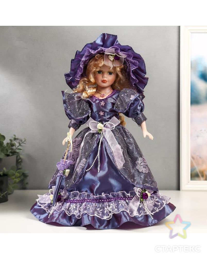 Кукла коллекционная керамика "Леди Анабель в фиолетовом платье с кружевом" 40 см арт. СМЛ-136845-1-СМЛ0004822730 1