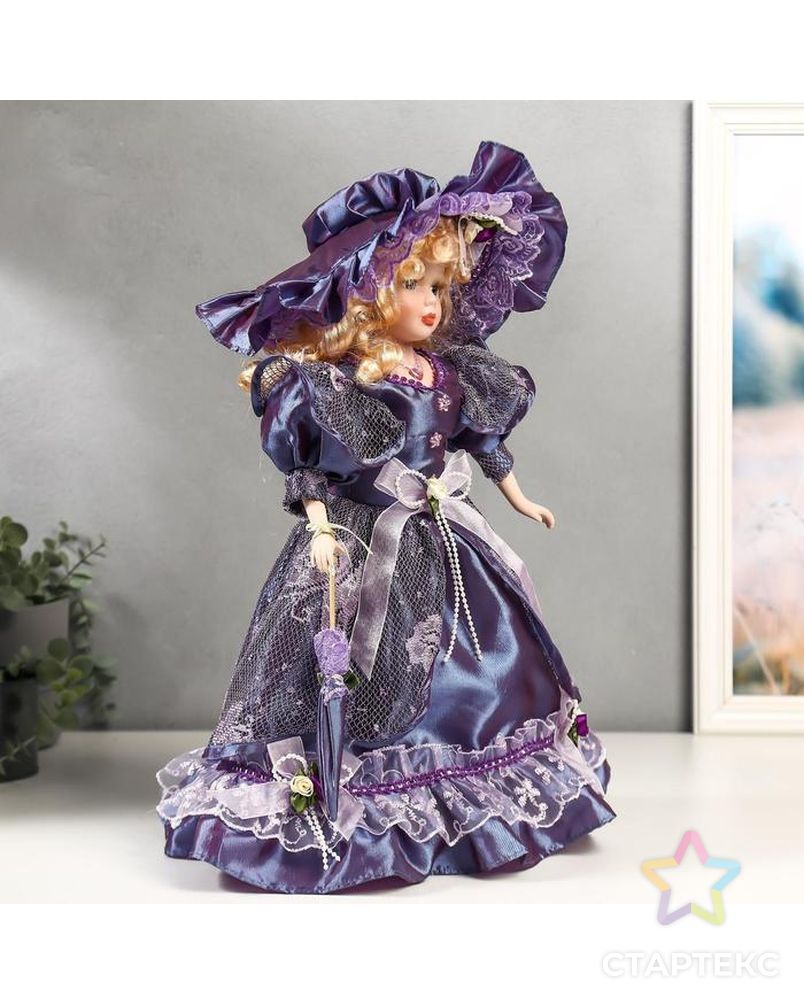 Кукла коллекционная керамика "Леди Анабель в фиолетовом платье с кружевом" 40 см арт. СМЛ-136845-1-СМЛ0004822730 2