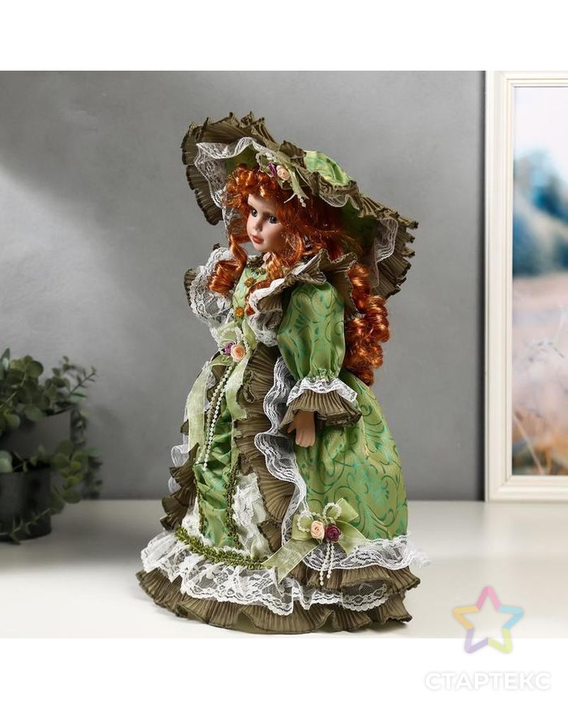 Кукла коллекционная керамика "Леди Джулия в оливковом платье с кружевом" 40 см арт. СМЛ-136846-1-СМЛ0004822732 2