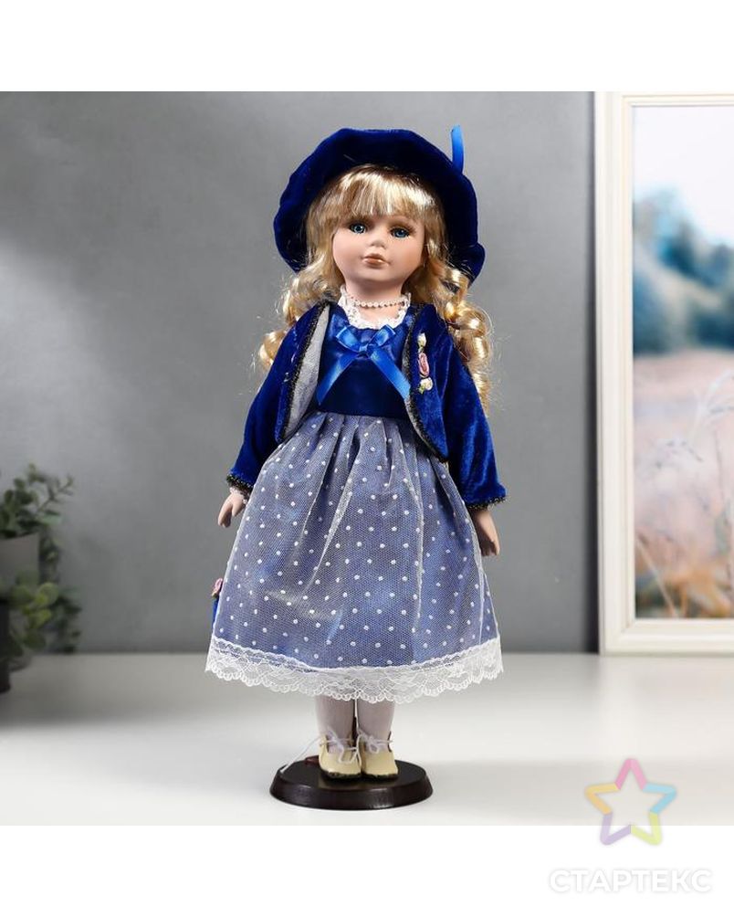 Кукла коллекционная керамика "Женя в синем платье и бархатном пиджаке" 40 см арт. СМЛ-137548-1-СМЛ0004822737 1
