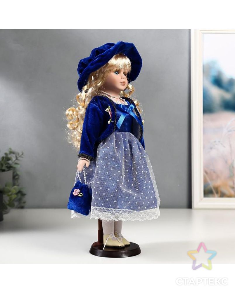 Кукла коллекционная керамика "Женя в синем платье и бархатном пиджаке" 40 см арт. СМЛ-137548-1-СМЛ0004822737 2
