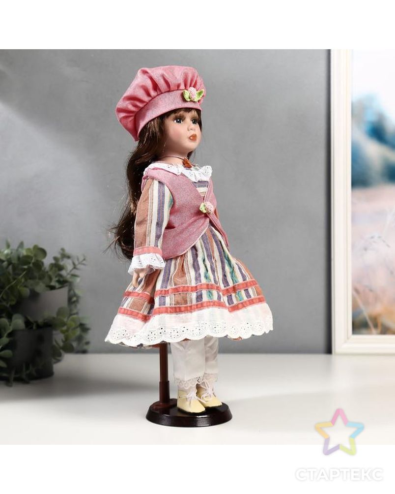 Кукла коллекционная керамика "Катя в платье в полоску и розовом жилете" 40 см арт. СМЛ-137549-1-СМЛ0004822738 3