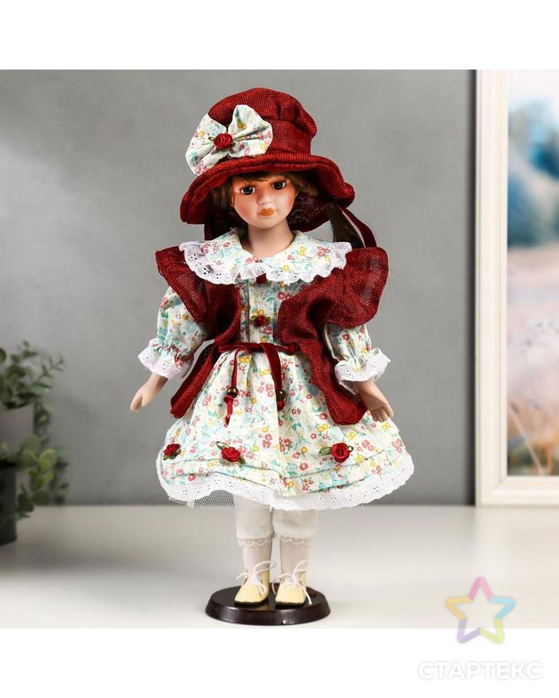 Кукла коллекционная керамика "Вероника в цветочном платье и красном пальто" 40 см арт. СМЛ-136850-1-СМЛ0004822739 1